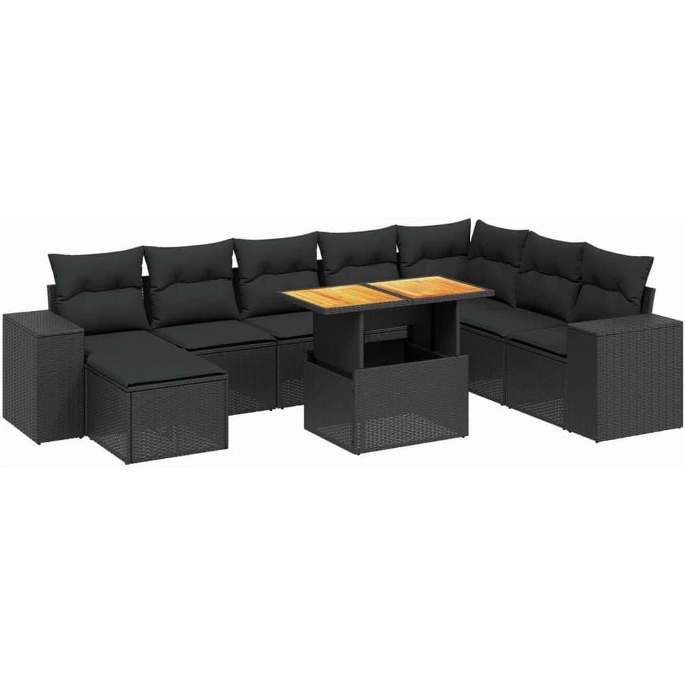 Set Divani da Giardino 9 pz con Cuscini Nero in Polyrattan - Foto 1