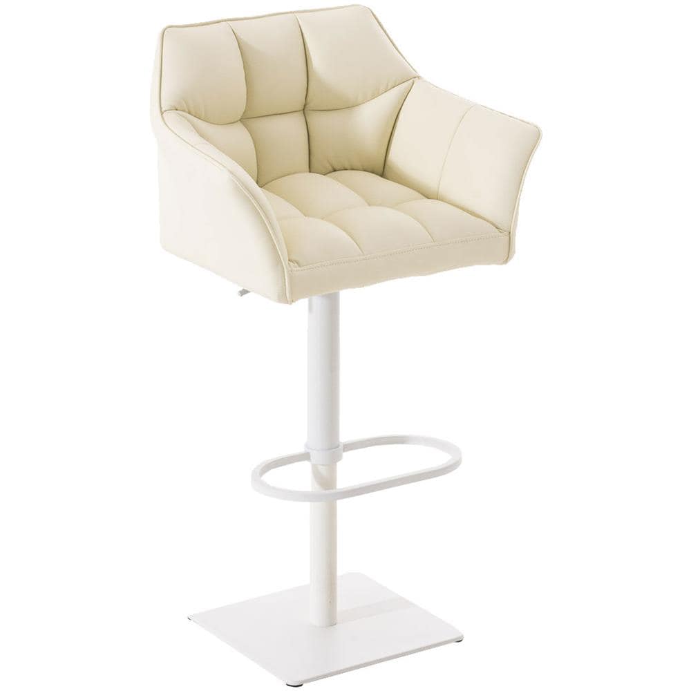 Sgabello Alto Regolabile Damaso in Similpelle I Sgabello Bancone con Braccioli E Schienale Imbottiti E Poggiapiedi, H 58-83 CM Crema Bianco - Foto 1