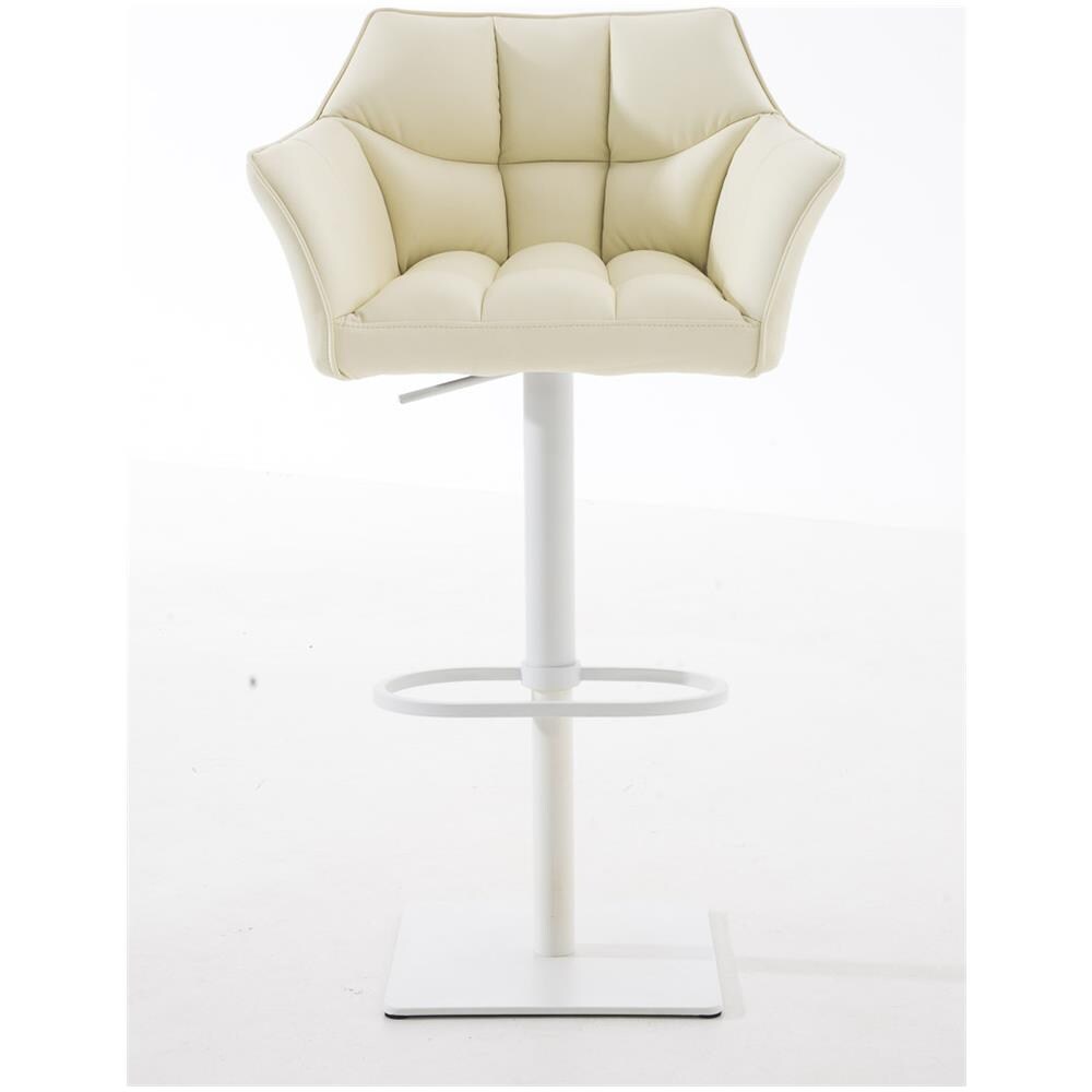 Sgabello Alto Regolabile Damaso in Similpelle I Sgabello Bancone con Braccioli E Schienale Imbottiti E Poggiapiedi, H 58-83 CM Crema Bianco - Foto 2