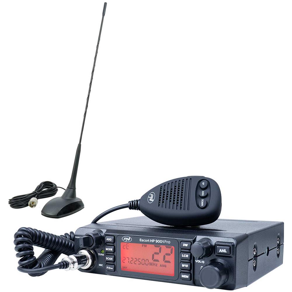 Pacchetto Cb Escort Hp 9001 Pro Asq Radio Regolabile, Am-fm, 12v, 4w + Antenna Cb Extra 48 Con Magnete Incluso, 45 Cm, 150w, Swr 1.0 - Foto 1