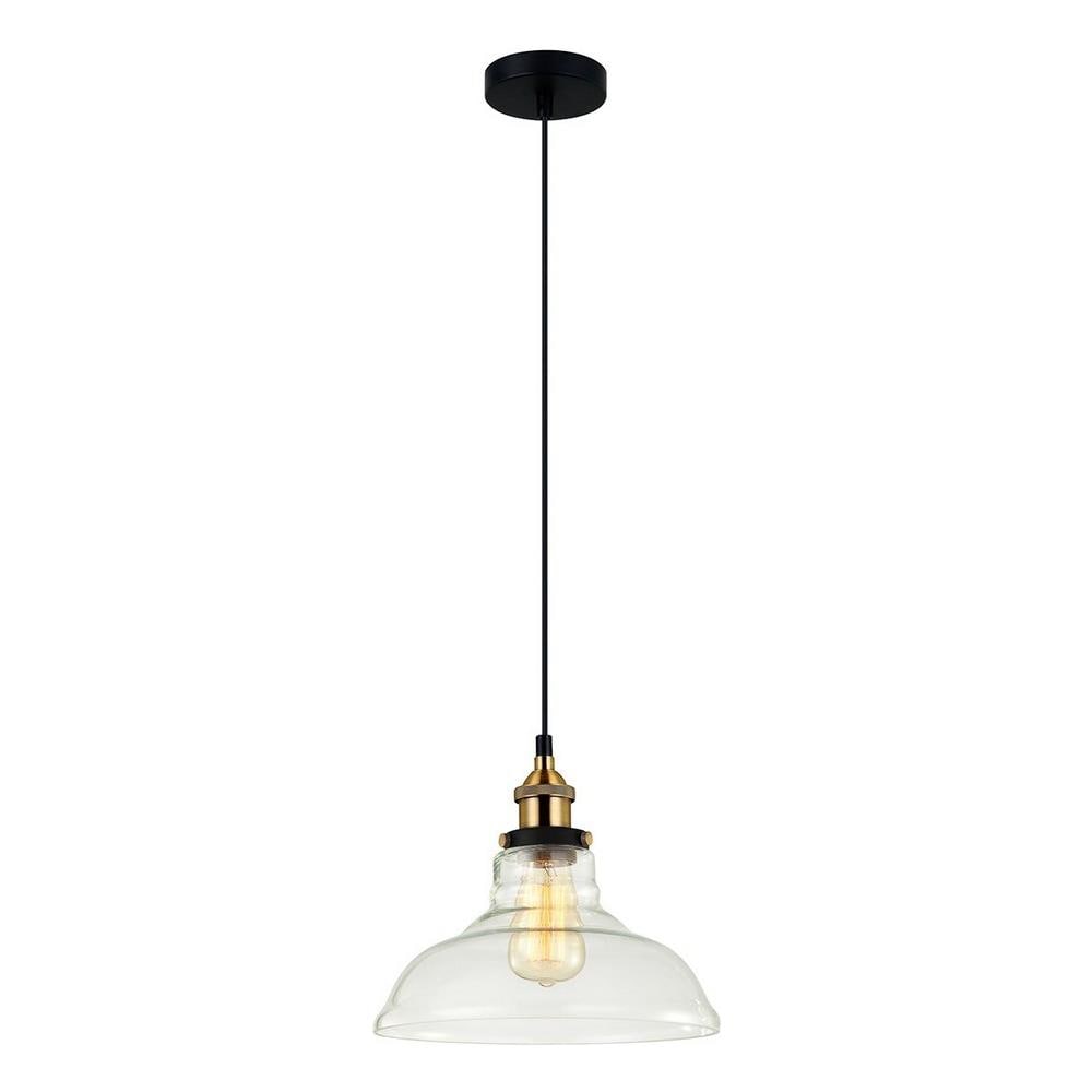 Pendente A Sospensione Industriale E Retrò Nero, Oro 1 Luce Con Paralume Trasparente, E27 - Foto 1