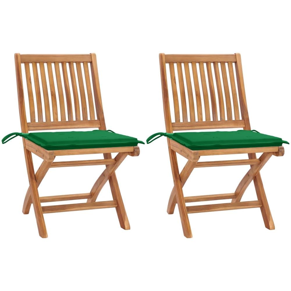 Sedie Da Giardino 2 Pz Con Cuscini Verdi In Massello Di Teak - Foto 1