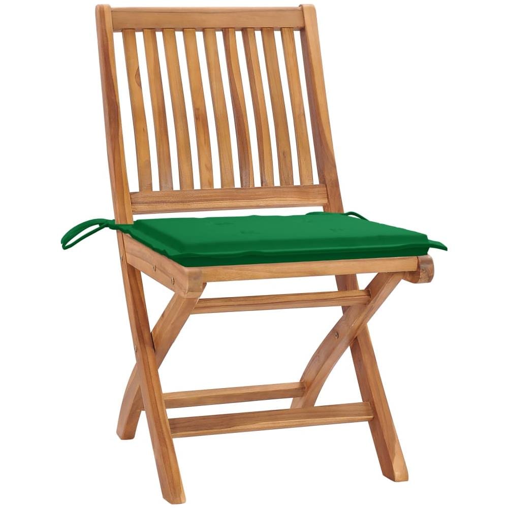 Sedie Da Giardino 2 Pz Con Cuscini Verdi In Massello Di Teak - Foto 2