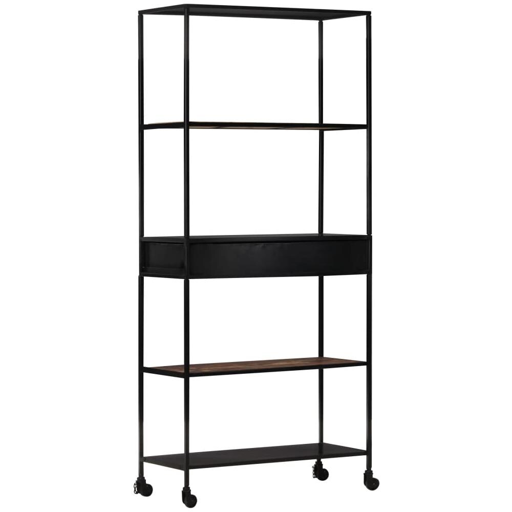 90 x 30 x 180 cm Tidyard Libreria a 5 Ripiani in Legno Massello Grezzo di Mango e Acciaio 