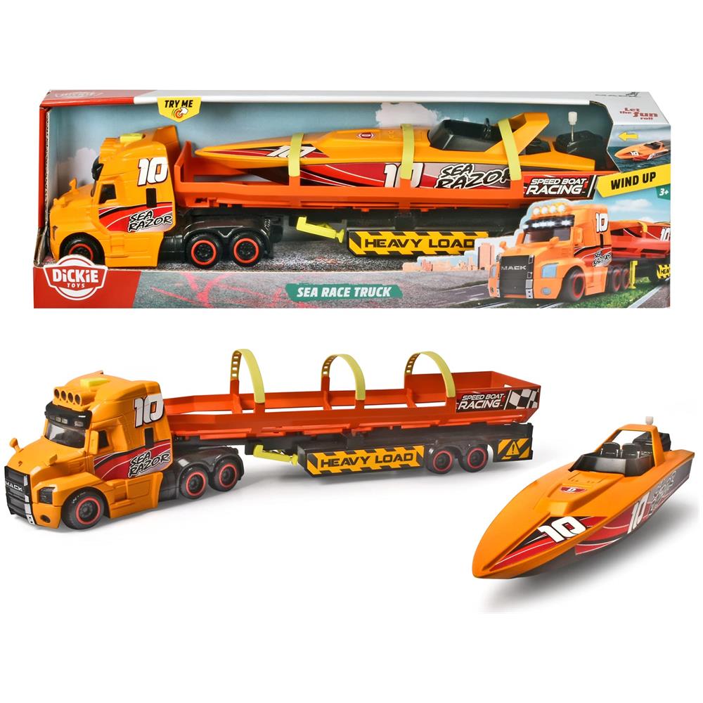Sea Race Truck Cm. 40 Con Parti Apribili, Luci E Suoni, Incluso Motoscafo Con Motore A Molla - Foto 1