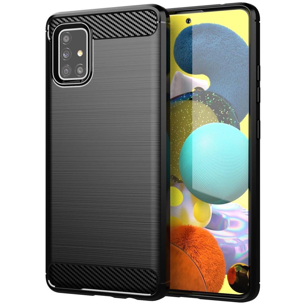 Custodia Compatibile Con Samsung Galaxy A51 4g / M40s In Brushed Nero - Coperchio Protettivo In Silicone Tpu Flessibile In Look Acciaio Inossidabile-fibra Di Carbonio - Foto 1