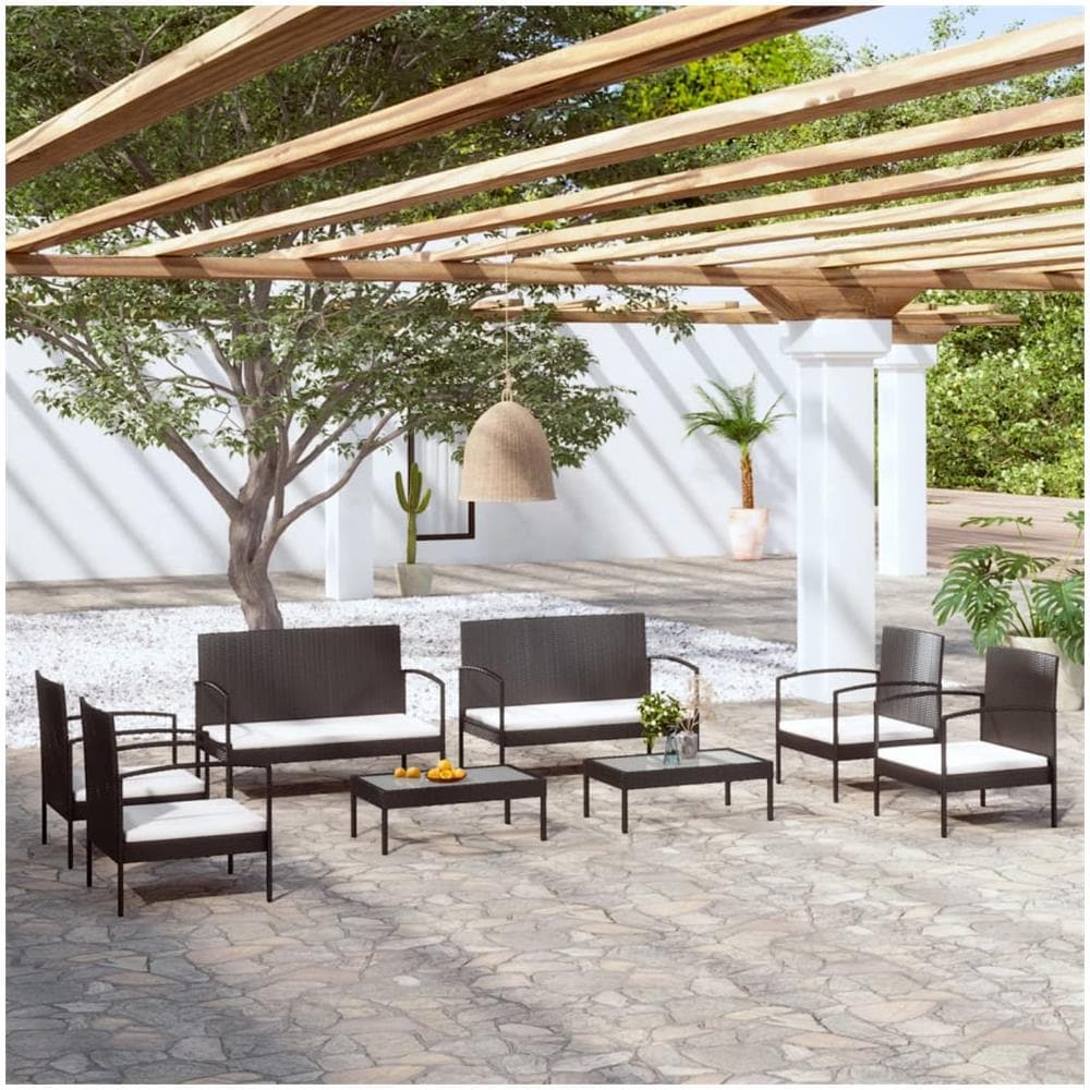 Set Divani Da Giardino 8 Pz Con Cuscini In Polyrattan Nero - Foto 1