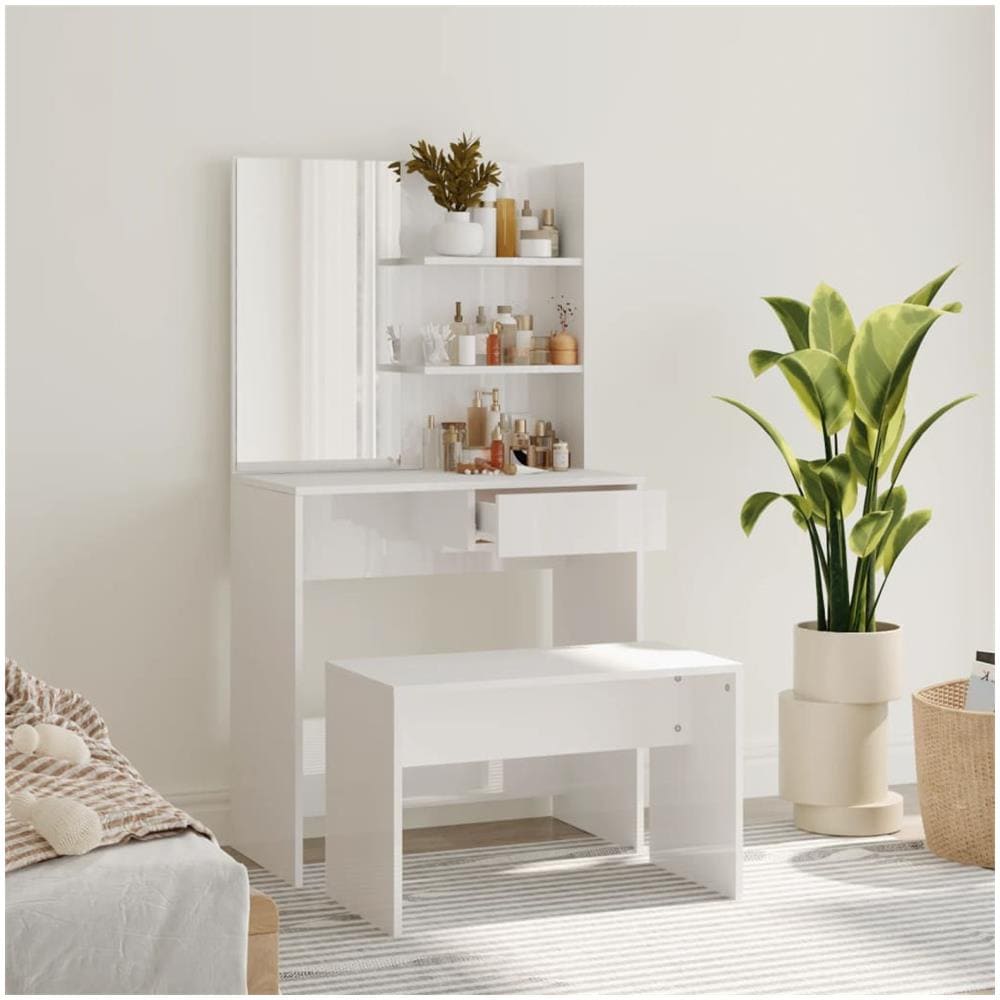 Set Tavolo Da Toeletta Bianco Lucido 74,5x40x141 Cm - Foto 1