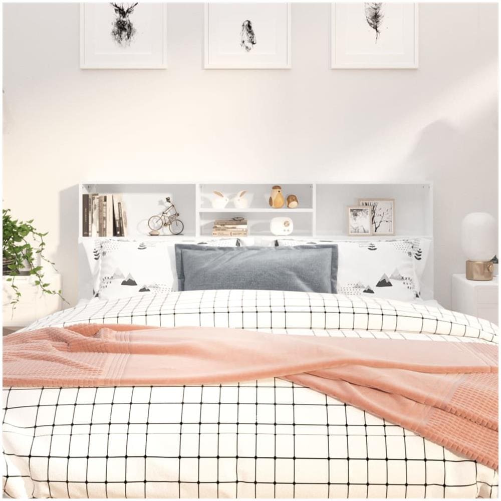 Testiera Con Scomparti VidaXL Bianco Lucido 120x102.5 Cm - Legno Multistrato - Foto 2