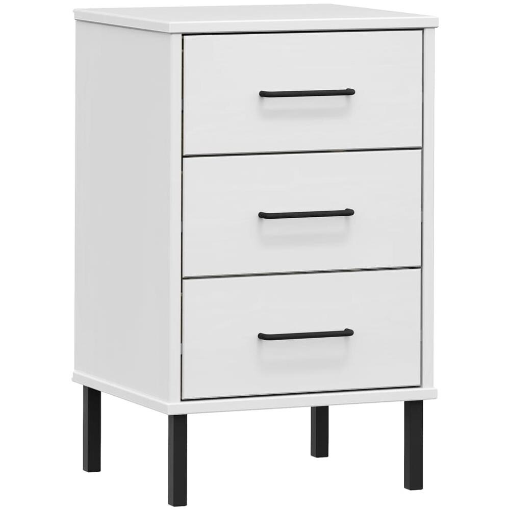 Comodino Con Gambe In Metallo Bianco Legno Massello Pino Oslo - Foto 2
