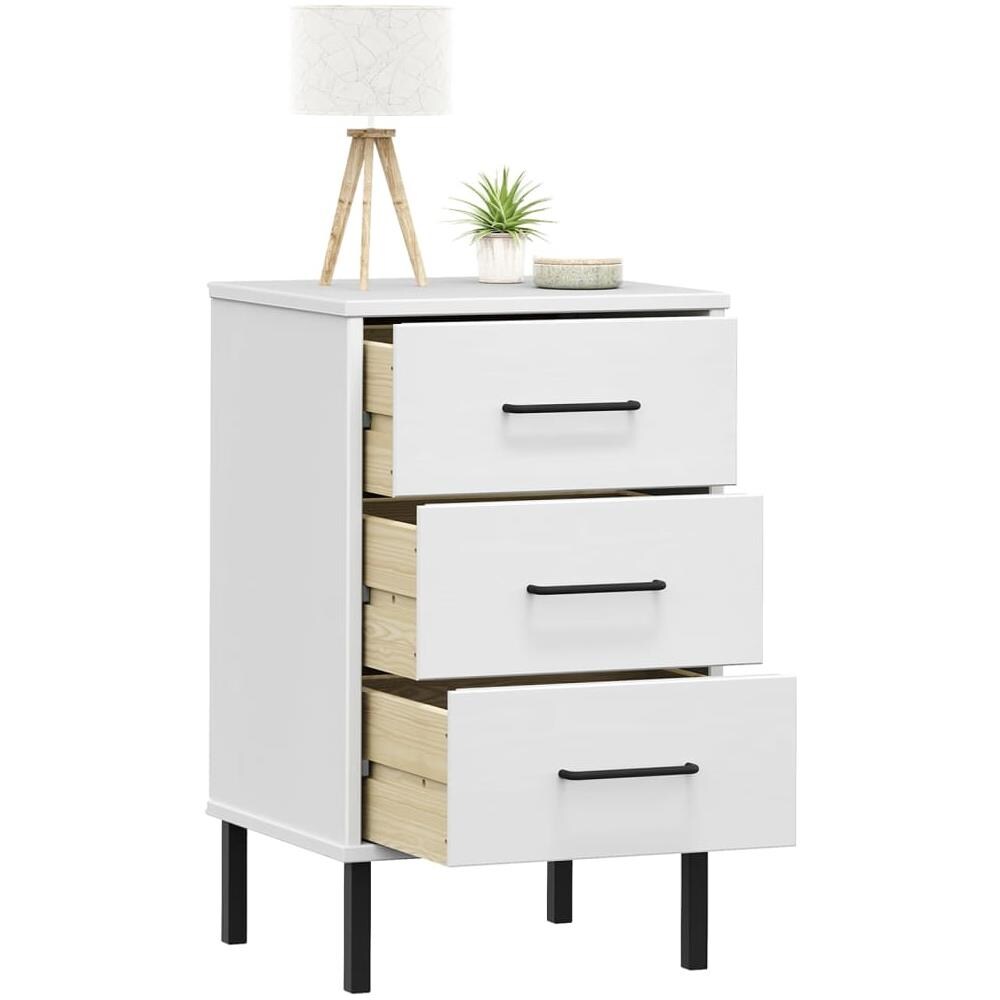 Comodino Con Gambe In Metallo Bianco Legno Massello Pino Oslo - Foto 3