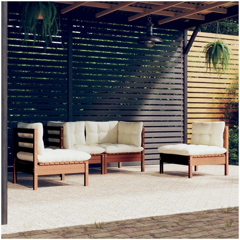 VidaXL Set Salotto Da Giardino 5 Pezzi In Legno Massello Acacia Con Cuscini Grigio/Bianco