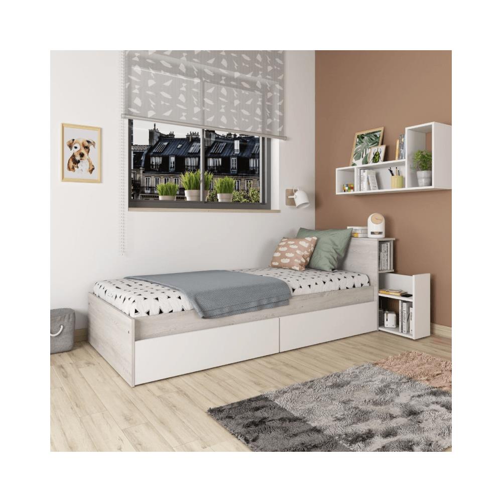 Letto Singolo 1666 Bianco Vintage E Bianco Con Comodino Estraibile - Foto 1