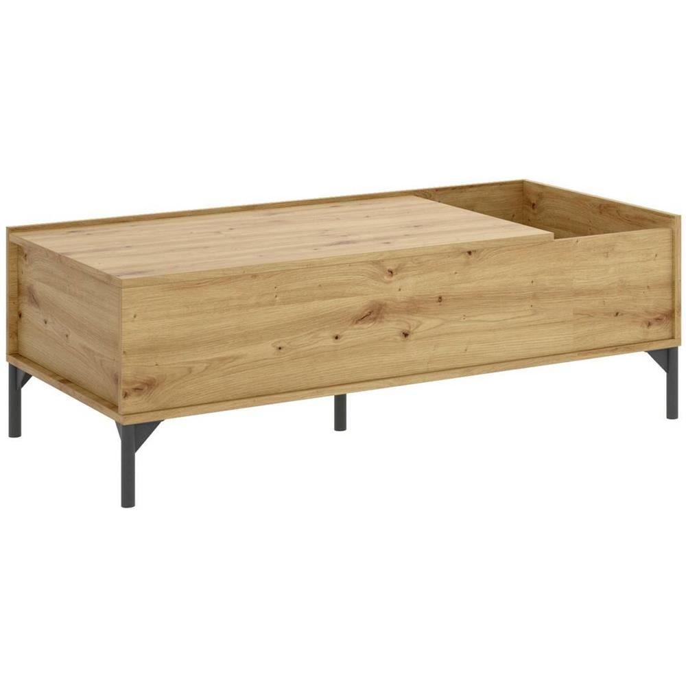 Tavolino Da Salotto Cuna, Porta Riviste Da Soggiorno Con Vano Portaoggetti, Tavolo Basso Da Caffè Elevabile, 99x60h41 Cm, Rovere Nodi - Foto 2