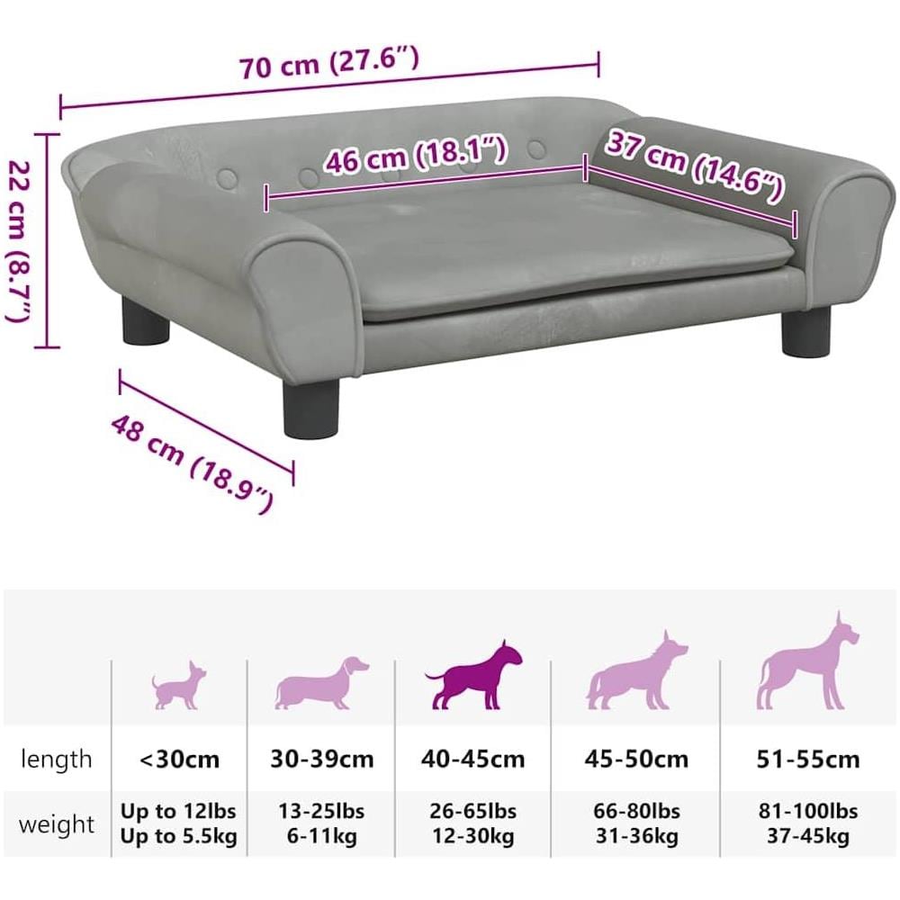 Lettino per Cani Grigio Chiaro 70x48x22 cm in Velluto - Foto 7