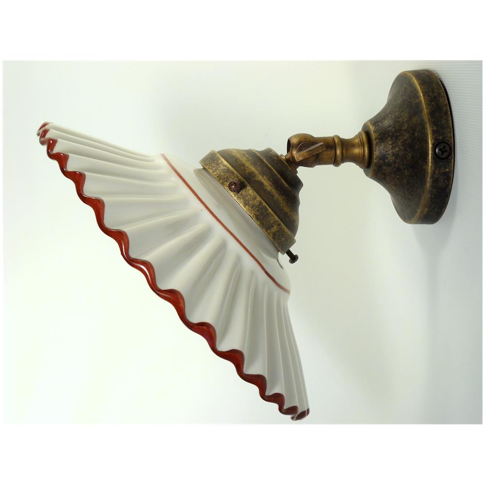 Applique Da Parete In Ottone Brunito Stile Liberty Con Paralume In Ceramica Orientabile - Made In Italy - 6