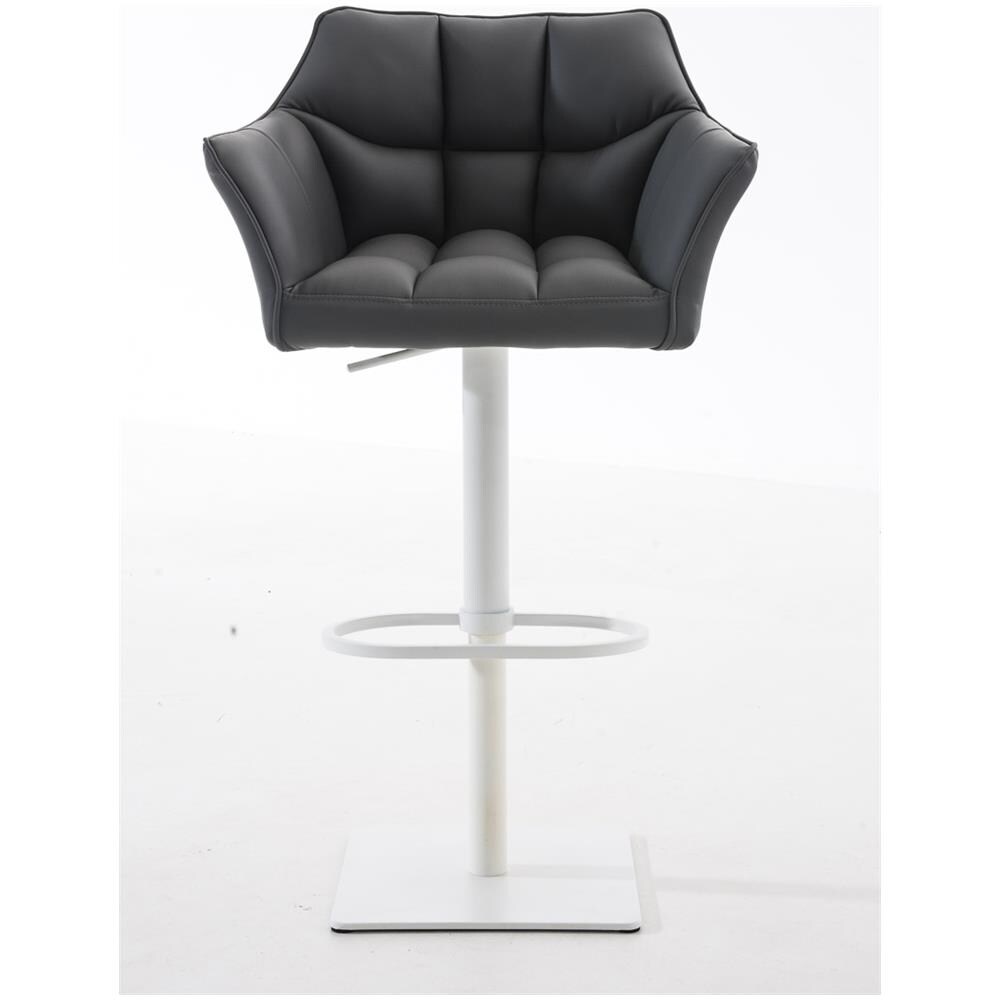 Sgabello Alto Regolabile Damaso in Similpelle I Sgabello Bancone con Braccioli E Schienale Imbottiti E Poggiapiedi, H 58-83 CM Grigio Bianco - Foto 2