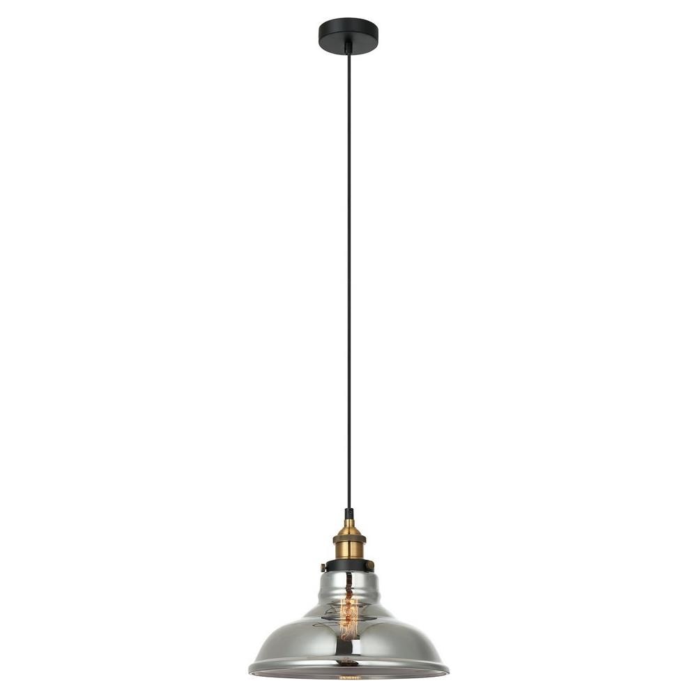 Lampada A Sospensione Industriale E Retrò Nera, Oro 1 Luce Con Paralume Fumé, Dimmerabile E27 - Foto 2