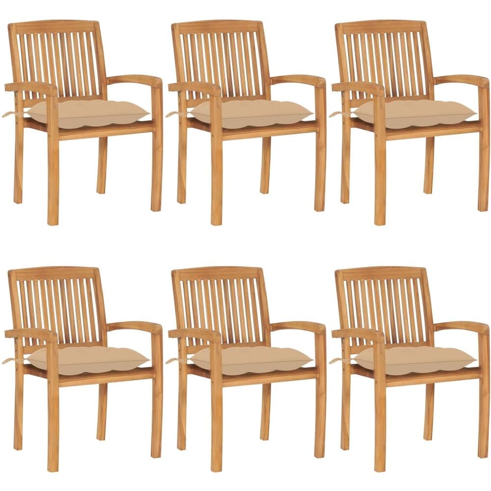 Sedie da Giardino Impilabili con Cuscini 6 pz Massello di Teak - Foto 1