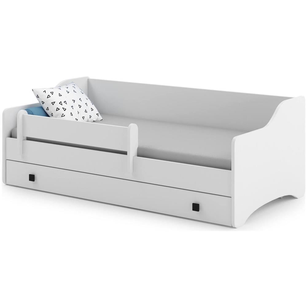 Letto Singolo Per Bambini, Lettino Con Cassettone E Protezione Anticaduta Per Cameretta, Cm 164x85h60, Colore Bianco E Nero - Foto 2