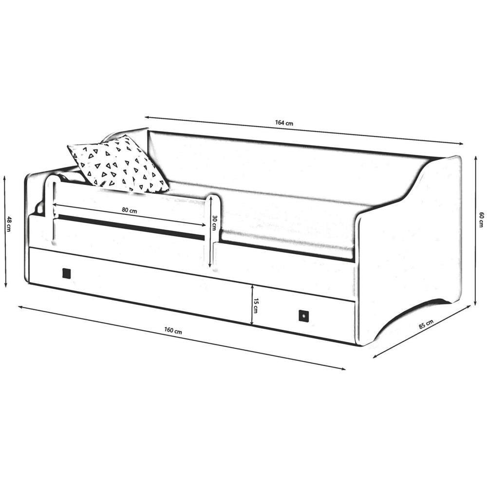 Letto Singolo Per Bambini, Lettino Con Cassettone E Protezione Anticaduta Per Cameretta, Cm 164x85h60, Colore Bianco E Nero - Foto 3