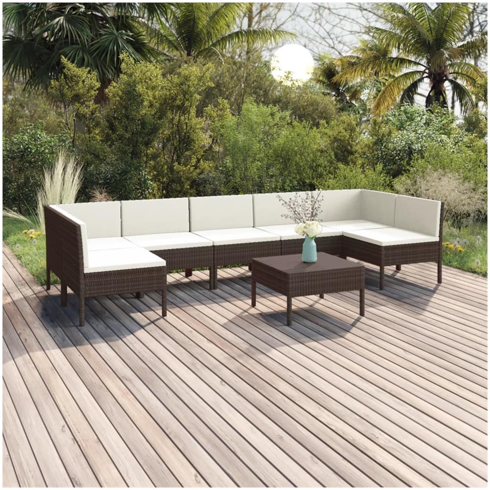 Set Divani Da Giardino 8 Pz Con Cuscini In Polyrattan Marrone - Foto 1