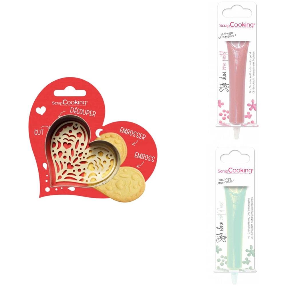 Kit Tagliabiscotti Cuore + 2 Penne Al Cioccolato Rosa Pastello E Verde Acqua - Foto 1