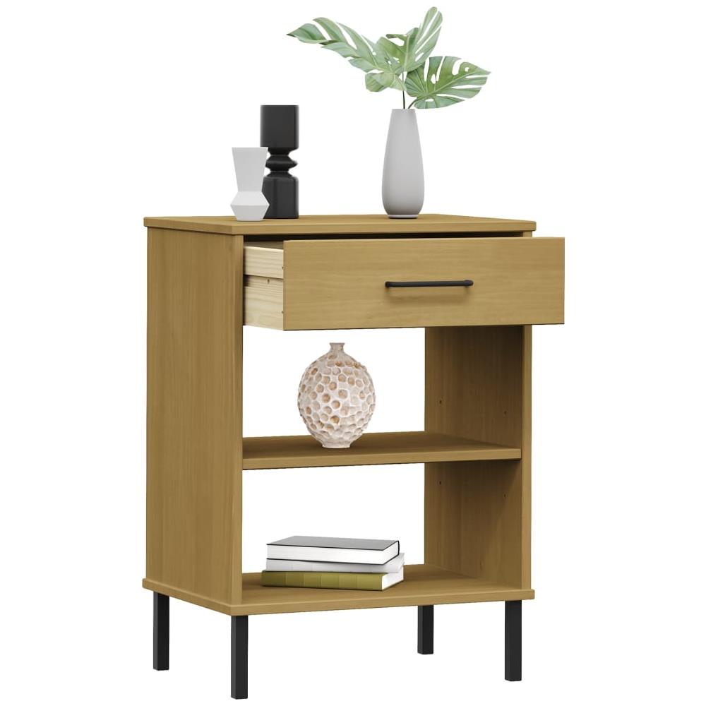 Mobile Consolle Gambe Metallo Marrone Legno Massello Pino Oslo - Foto 3