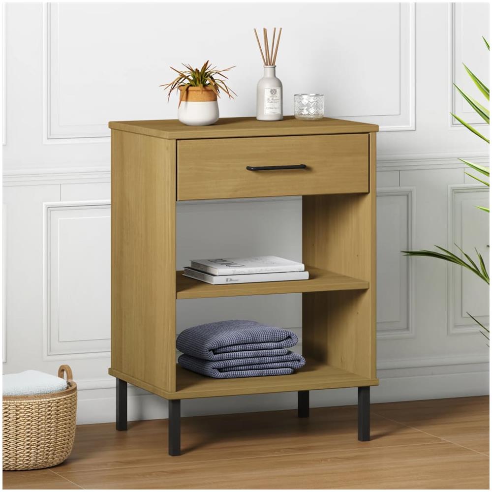 Mobile Consolle Gambe Metallo Marrone Legno Massello Pino Oslo - Foto 1