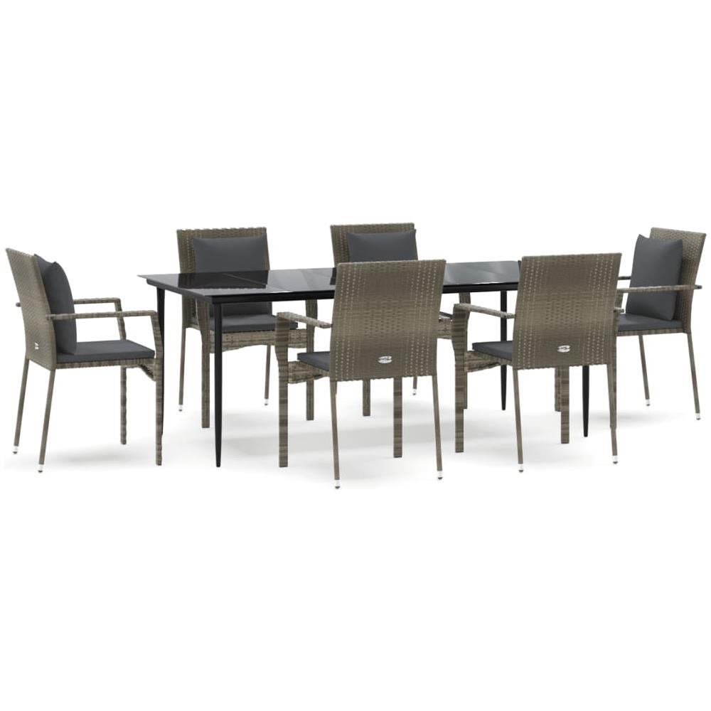 Set Salotto Giardino Con Cuscini 7 Pz Nero E Grigio Polyrattan - Foto 2