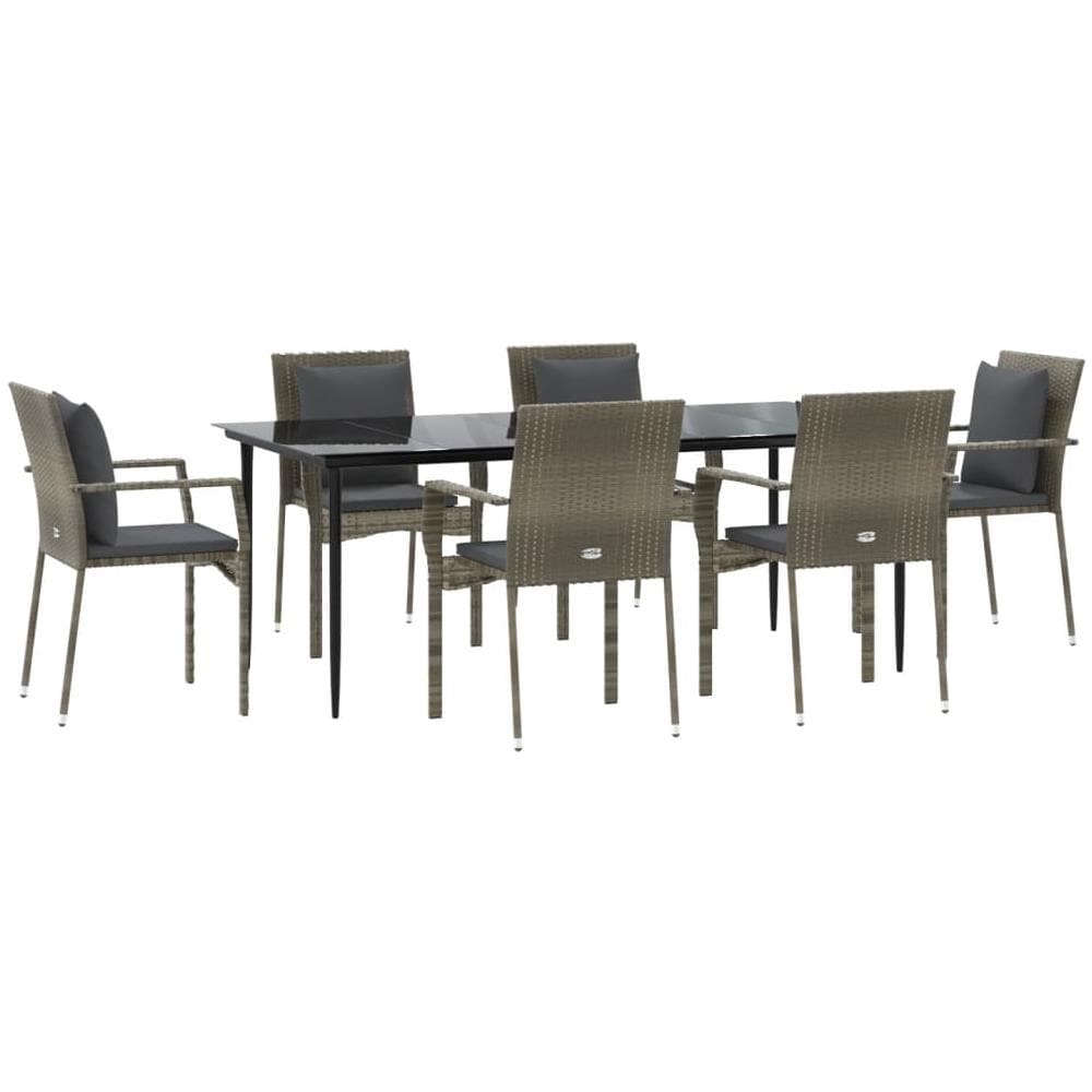 Set Salotto Giardino Con Cuscini 7 Pz Nero E Grigio Polyrattan - Foto 3