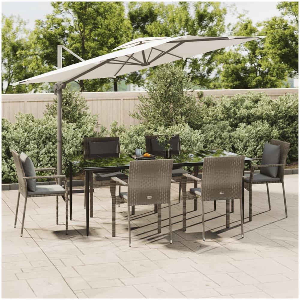Set Salotto Giardino Con Cuscini 7 Pz Nero E Grigio Polyrattan - Foto 1