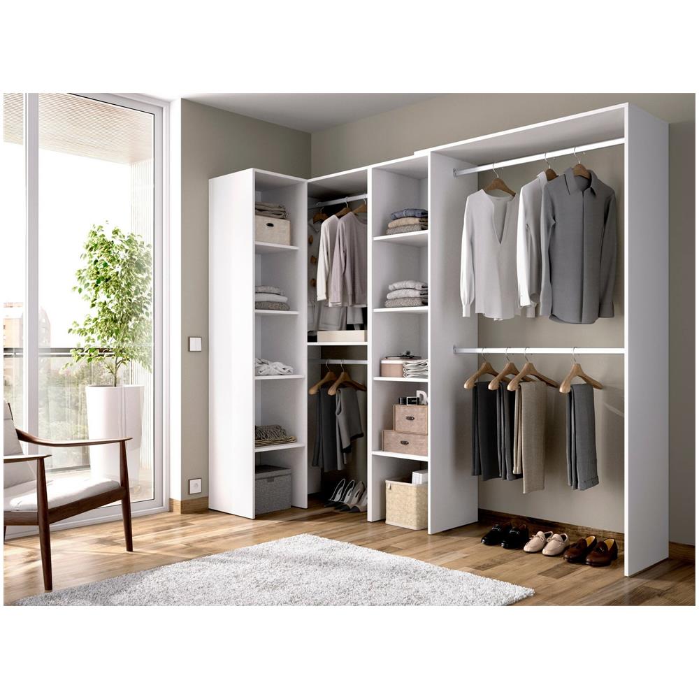 Guardaroba Quadro, Struttura Per Cabina Armadio Angolare, Mobile Appendiabiti Aperto Ad Angolo, 228x79h187 Cm, Bianco - Foto 1
