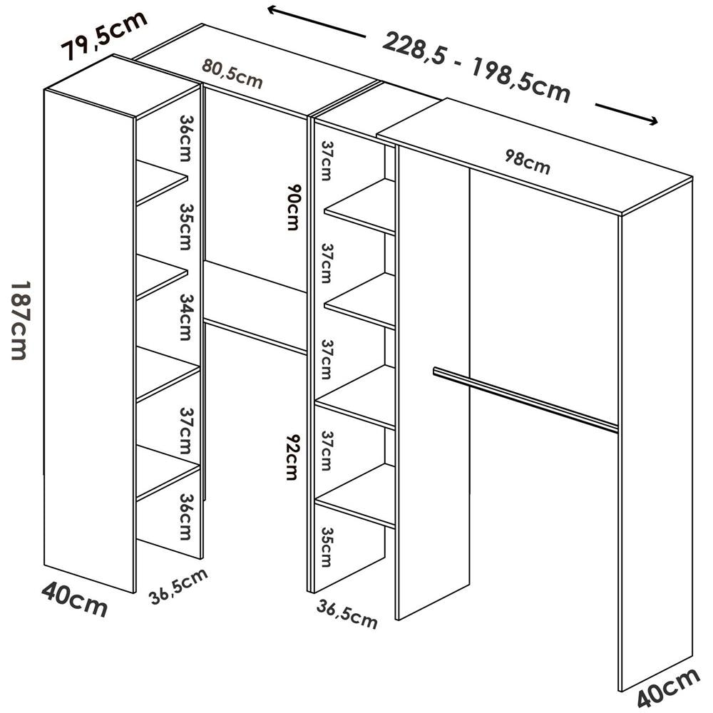 Guardaroba Quadro, Struttura Per Cabina Armadio Angolare, Mobile Appendiabiti Aperto Ad Angolo, 228x79h187 Cm, Bianco - Foto 3