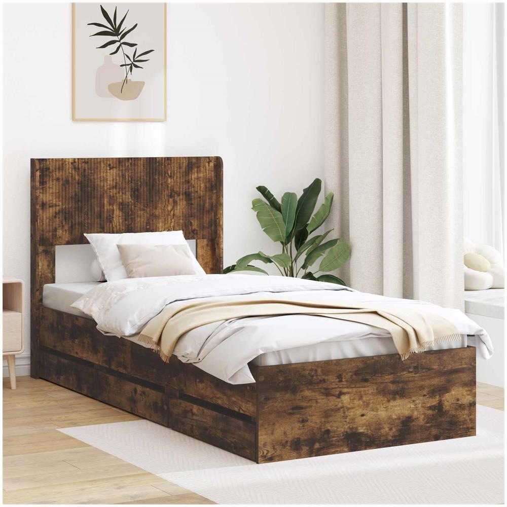 Struttura del letto con stoccaggio e testata Rovere Fumo - Foto 1