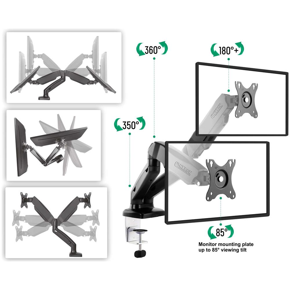 "ONKRON Supporto per due monitor da scrivania 13"" - 27"" Pollici LCD LED VESA max. 100x100 mm - G160" - Foto 3