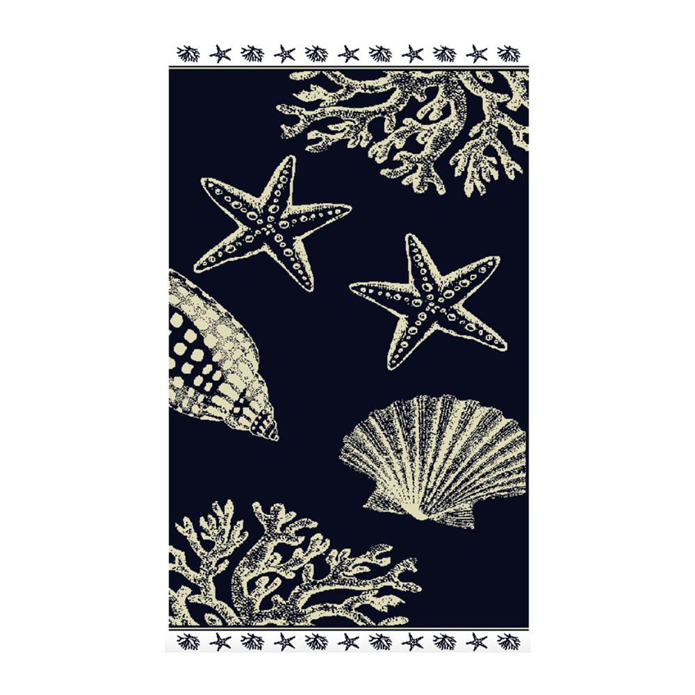 Telo Mare Spiaggia Piscina Jacquard In Spugna Disegno Baleari Blu Scuro   - Foto 1