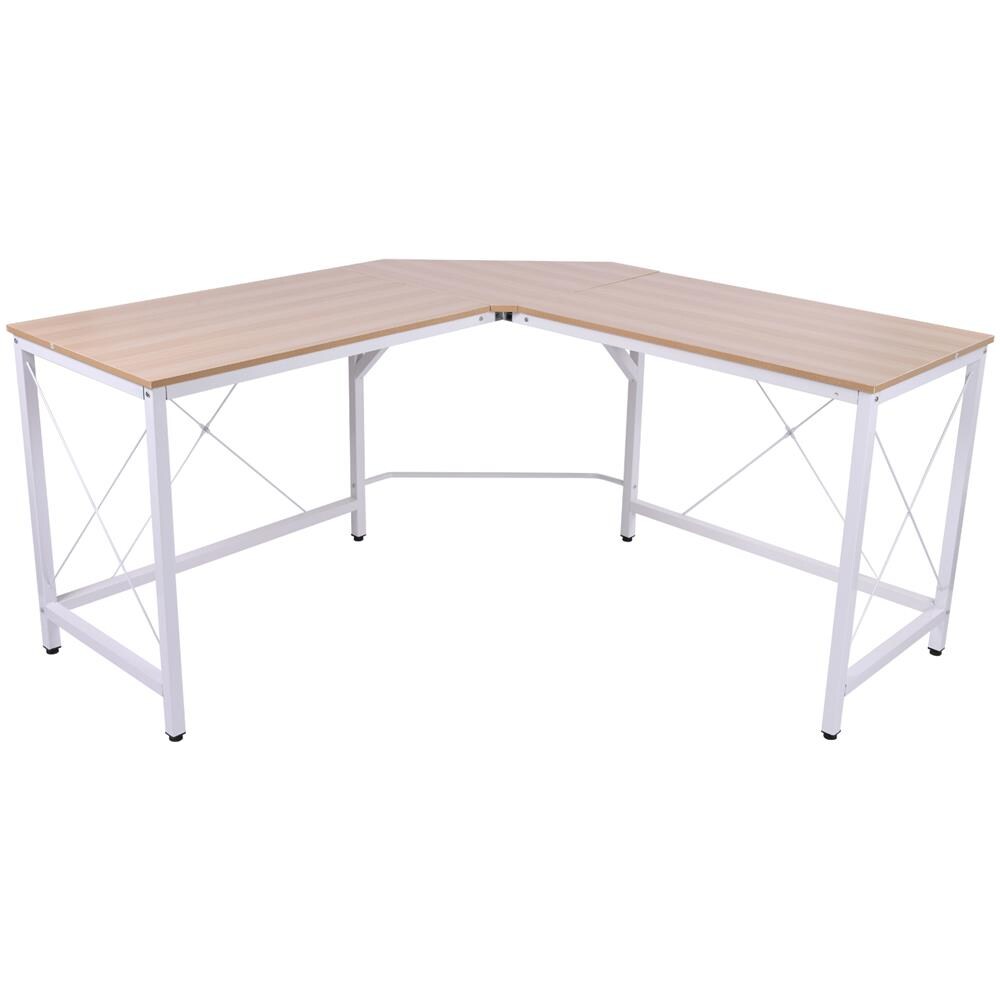 Scrivania Angolare Spaziosa In Legno E Metallo, Rovere E Bianco - Foto 1