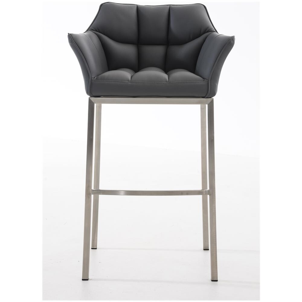 Sgabello Alto Bar DAMASO in Similpelle - Sedia Sgabello con Braccioli e Schienale Imbottiti e Poggiapiedi l Sgabello Fisso Bar Cucina Pub in Acciaio - H 83 cm Grigio Acciaio Inox - Foto 2