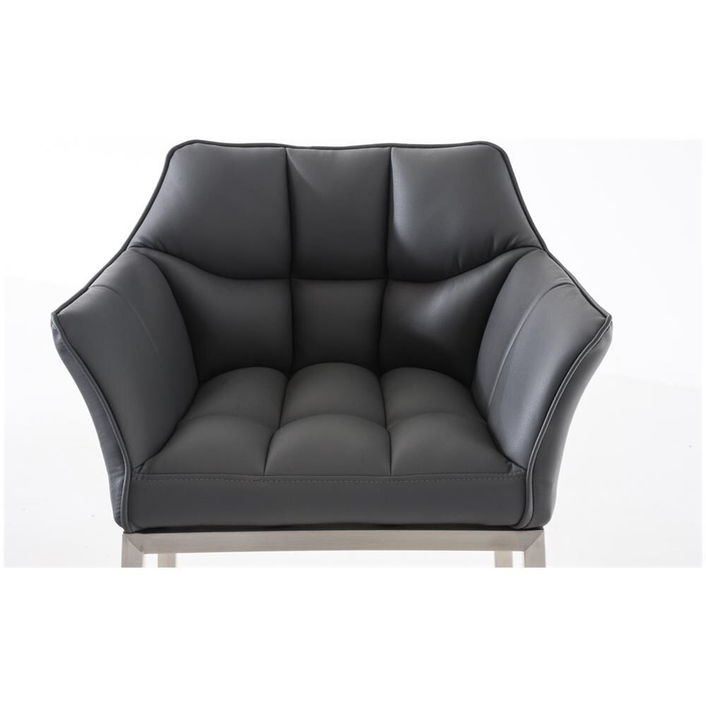 Sgabello Alto Bar DAMASO in Similpelle - Sedia Sgabello con Braccioli e Schienale Imbottiti e Poggiapiedi l Sgabello Fisso Bar Cucina Pub in Acciaio - H 83 cm Grigio Acciaio Inox - Foto 5