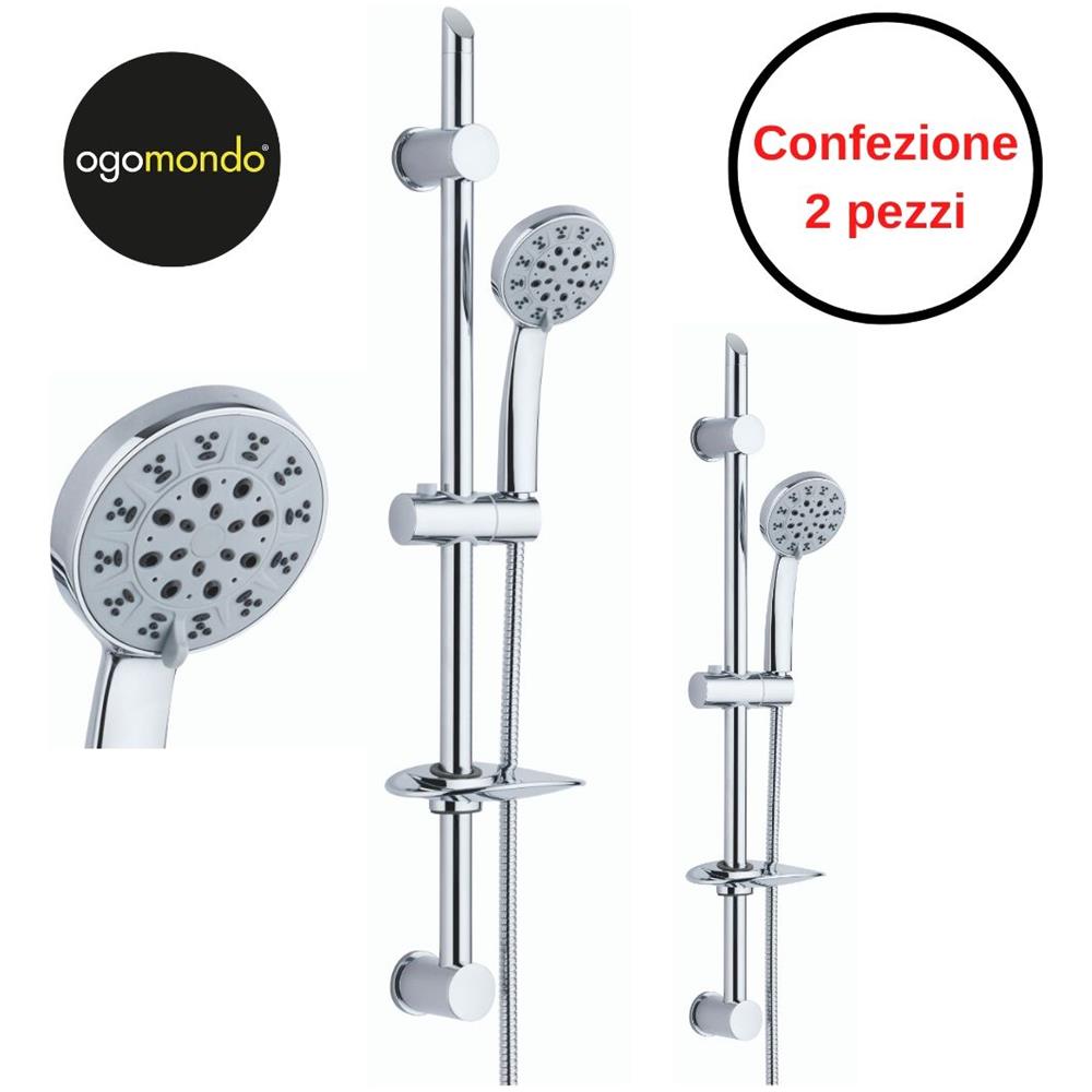Saliscendi Cromo Lucido Flash Pezzi 2 Staffe A Parete Salvaforo Completo Di Flessibile E Soffione - Foto 1