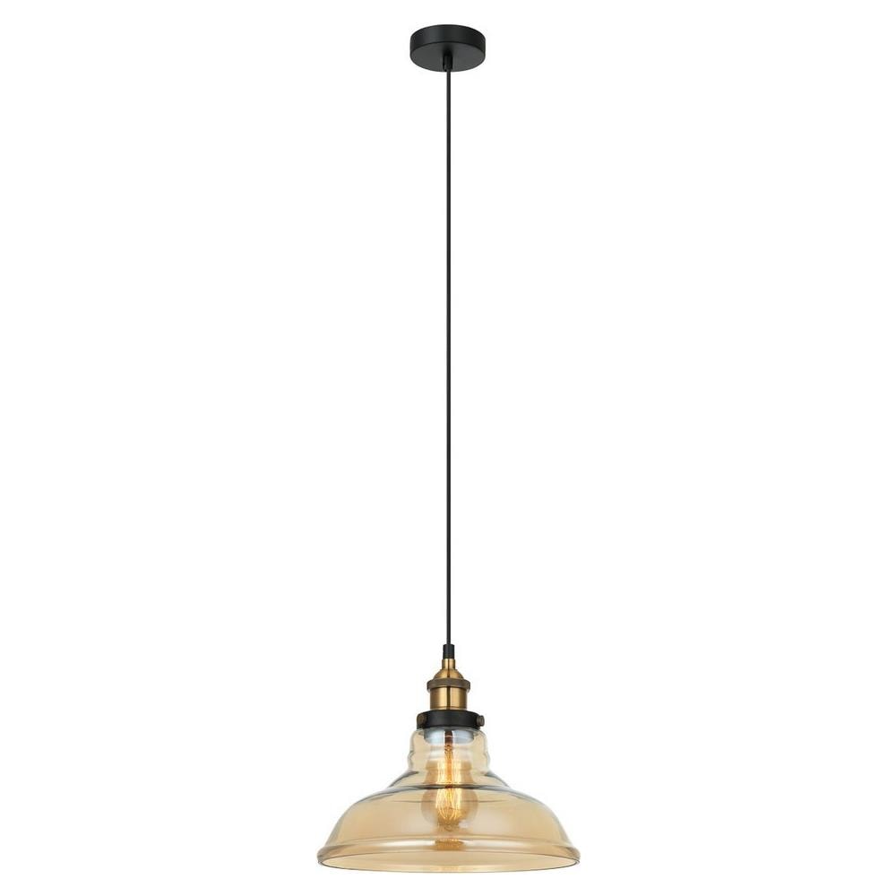 Lampada A Sospensione Industriale E Retrò Nera, Oro 1 Luce Con Paralume Ambra, Dimmerabile E27 - Foto 2