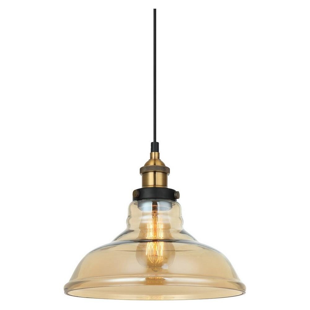 Lampada A Sospensione Industriale E Retrò Nera, Oro 1 Luce Con Paralume Ambra, Dimmerabile E27 - Foto 1
