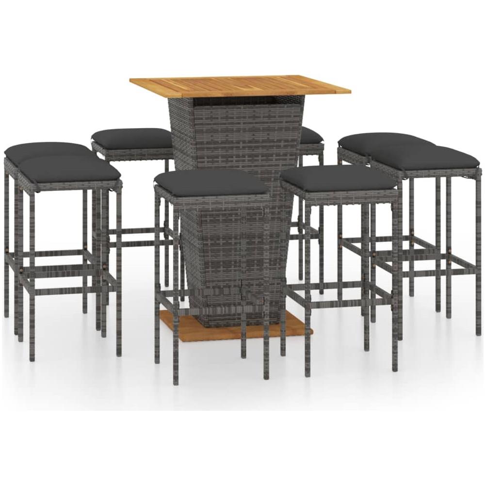 Set Da Bar Per Giardino 9 Pz Con Cuscini In Polyrattan Grigio - Foto 1