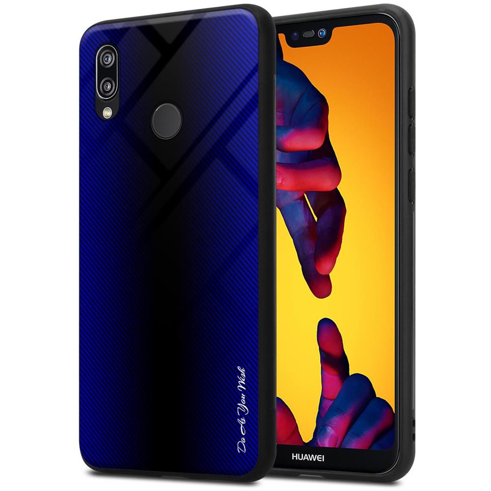 Custodia Compatibile Con Huawei P20 Lite - Ottica A Strisce In Cobalto Viola - Coperchio Protettivo In Vetro Temperato E Silicone Tpu - Foto 1