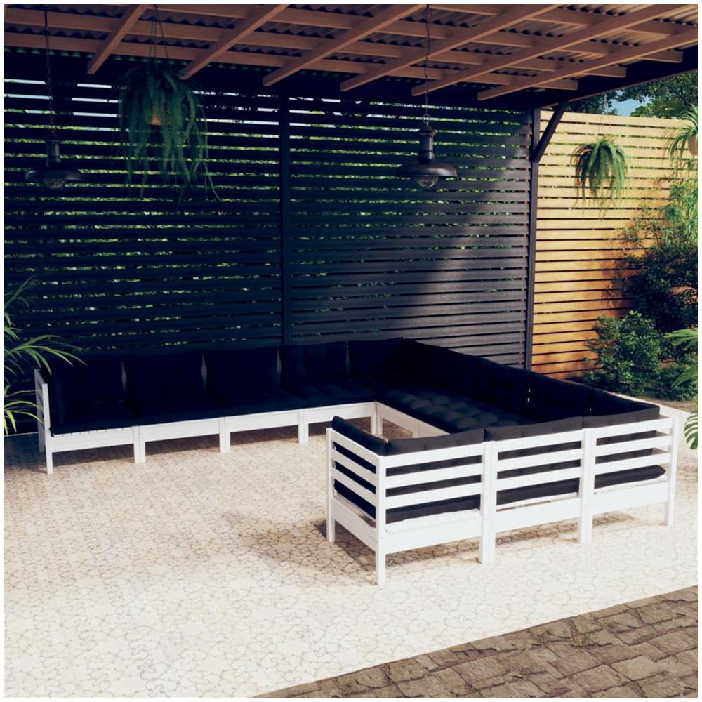 Set Divani Da Giardino 11 Pz Con Cuscini Bianchi Legno Di Pino - Foto 1