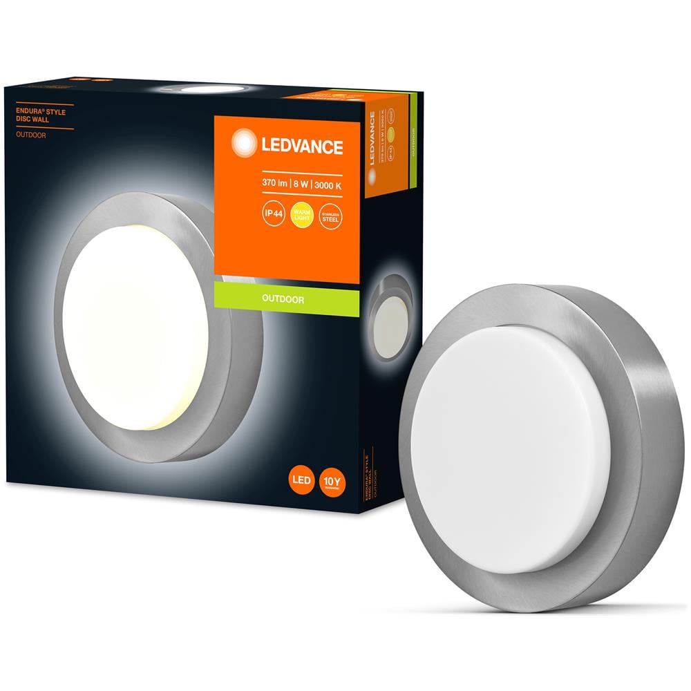 Ledvance Apparecchio Da Parete E Soffitto Led: Per Parete, Endura Style Disc / 8 W, 220…240 V, Warm White, 3000 K, Materiale Del Corpo: Stainless Steel, Ip44 - Foto 2