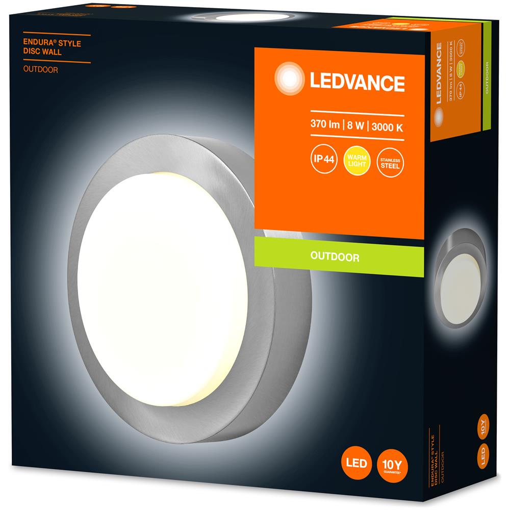 Ledvance Apparecchio Da Parete E Soffitto Led: Per Parete, Endura Style Disc / 8 W, 220…240 V, Warm White, 3000 K, Materiale Del Corpo: Stainless Steel, Ip44 - Foto 3