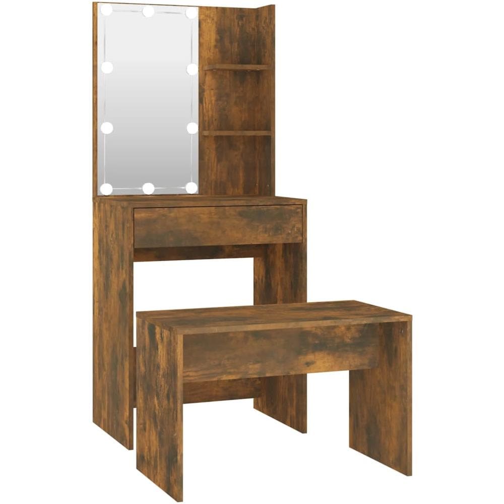Set Tavolo Da Toeletta Con Led Rovere Fumo In Legno Multistrato - Foto 2