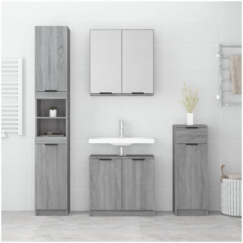 Set Mobili Da Bagno 4 Pz Grigio Sonoma In Legno Multistrato - Foto 3